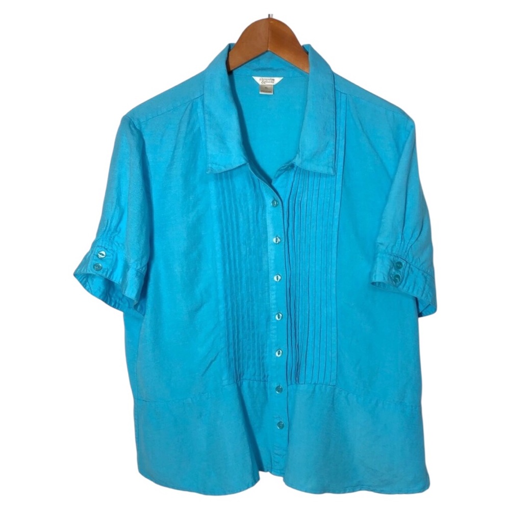 Christopher & Banks Womens Linen Blend Shirt with Pin-tuck Front Size XL